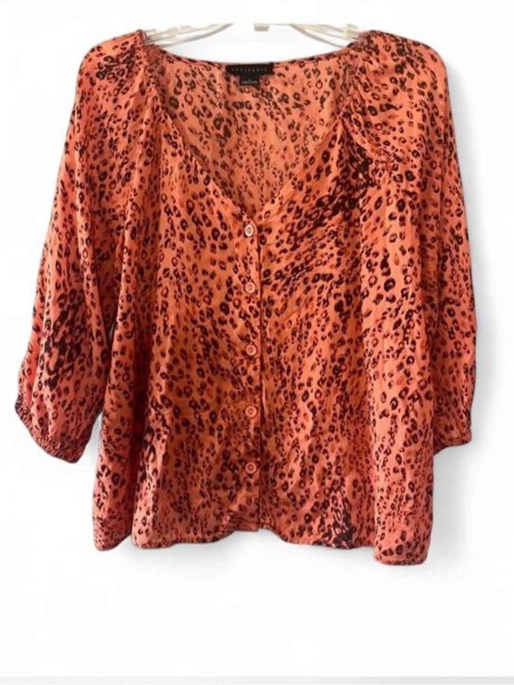 SANCTUARY ORANGE LEOPARD PRINT 3/4 SLEEVE BUTTON DOWN LIGHTWEIGHT BLOUSE LARGE